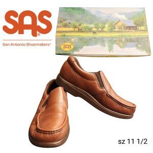 SAS Side Gore Cognac Tan Brown Leather Dress Casual Shoes in Original Box